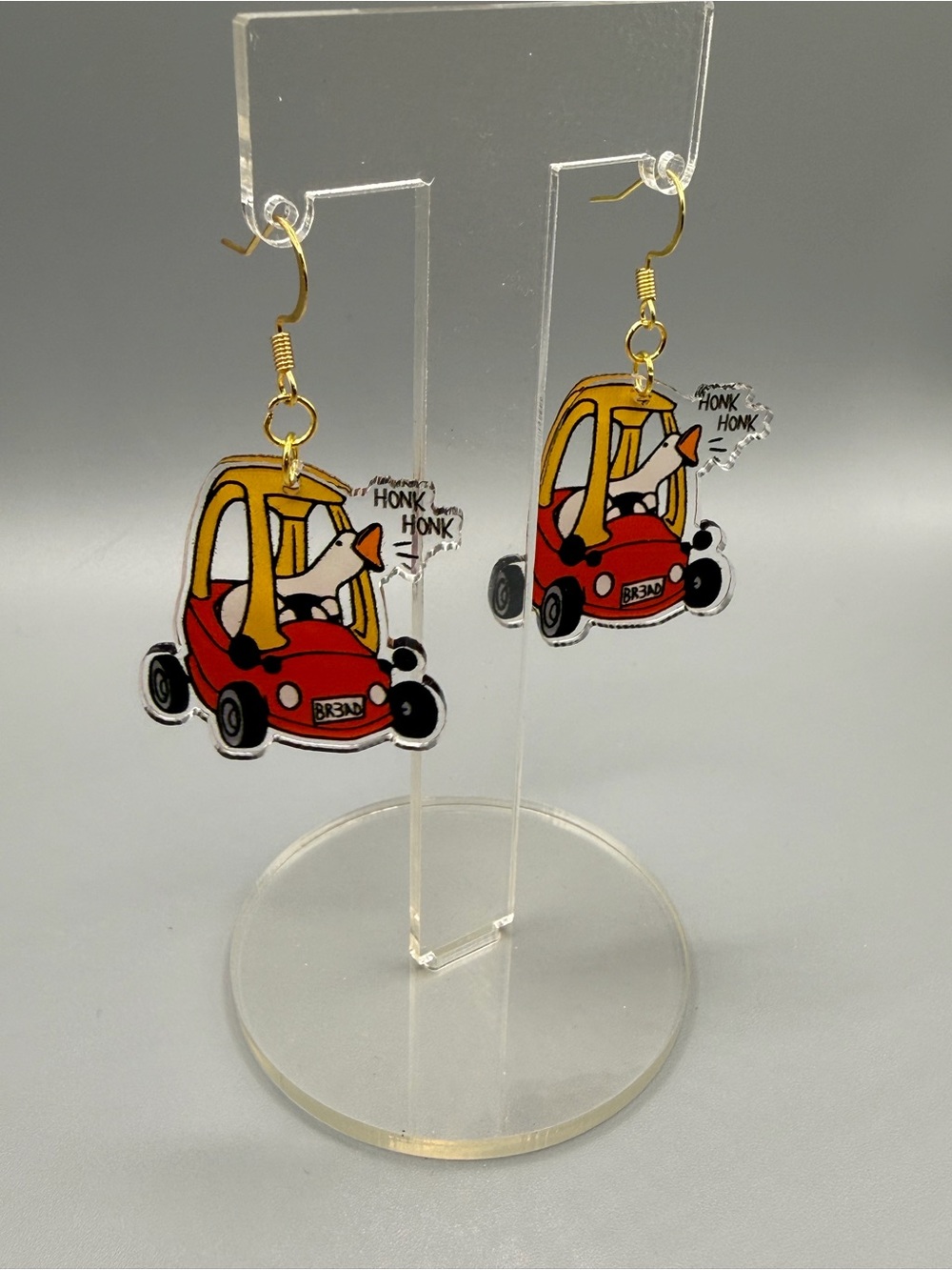 Cute Red Toy Car Goose Earrings - Handmade #E0454C
